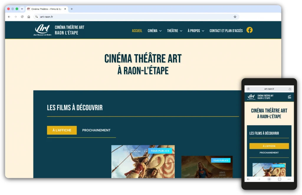 Mockup page d'accueil cinéma ART